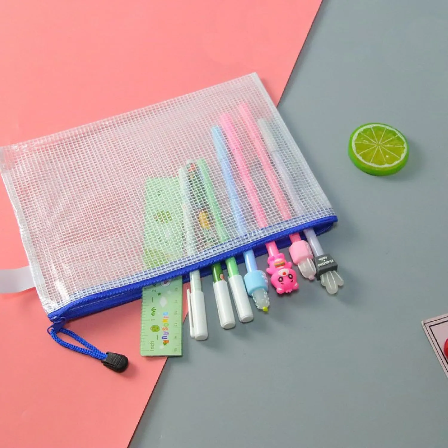 25-Piece Zippered Mesh Document Bags, Plastic Envelope Bags, 5 Color A5 Size, School Office Supplies, Cosmetics Travel Storage, Company Letters