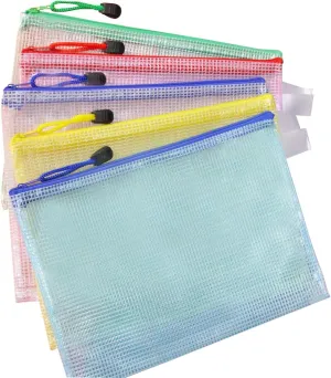 25-Piece Zippered Mesh Document Bags, Plastic Envelope Bags, 5 Color A5 Size, School Office Supplies, Cosmetics Travel Storage, Company Letters