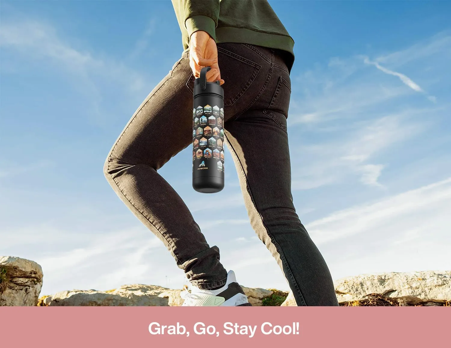 26 oz National Parks Water Bottle with Waterproof Stickers: 2-in-1 Straw Spout Lid, Keep Cold 24H, Leakproof, Car CupHolder Friendly, Insulated Stainless Steel Cup for Travel, Sports, School (Pink)