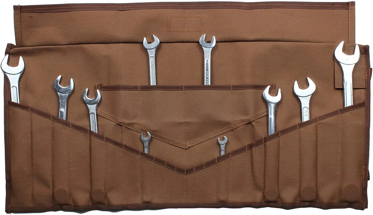 26-Pocket Wrench Roll Tool Organizer Roll-Up Tool Pouch SAE & Metric, Heavy-Duty Cotton Canvas Tool Bag, Durable Handcrafted for Easy Tool Storage & Portability - Cinnamon Brown (No Tools)
