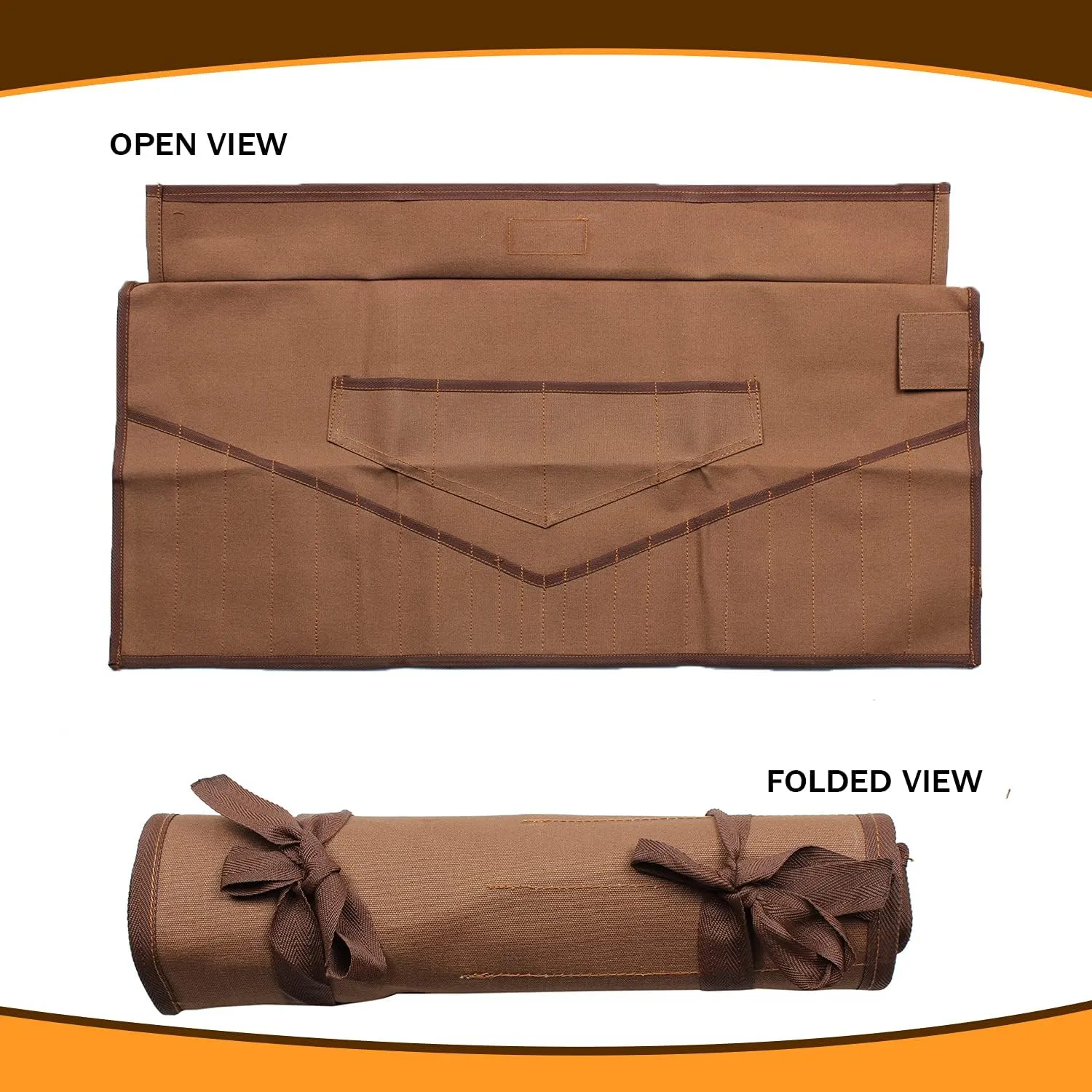 26-Pocket Wrench Roll Tool Organizer Roll-Up Tool Pouch SAE & Metric, Heavy-Duty Cotton Canvas Tool Bag, Durable Handcrafted for Easy Tool Storage & Portability - Cinnamon Brown (No Tools)