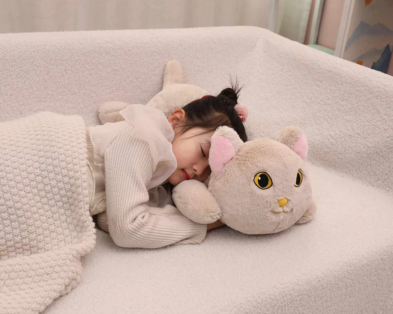 26.4 inch 5 lbs Cat Weighted Stuffed Animals, Large Weighted Plush Animal, Cute Plush Toy Pillow, Soft Kawaii Plushie Gifts for Adults, Kids, Boys and Girls (Light Gray)