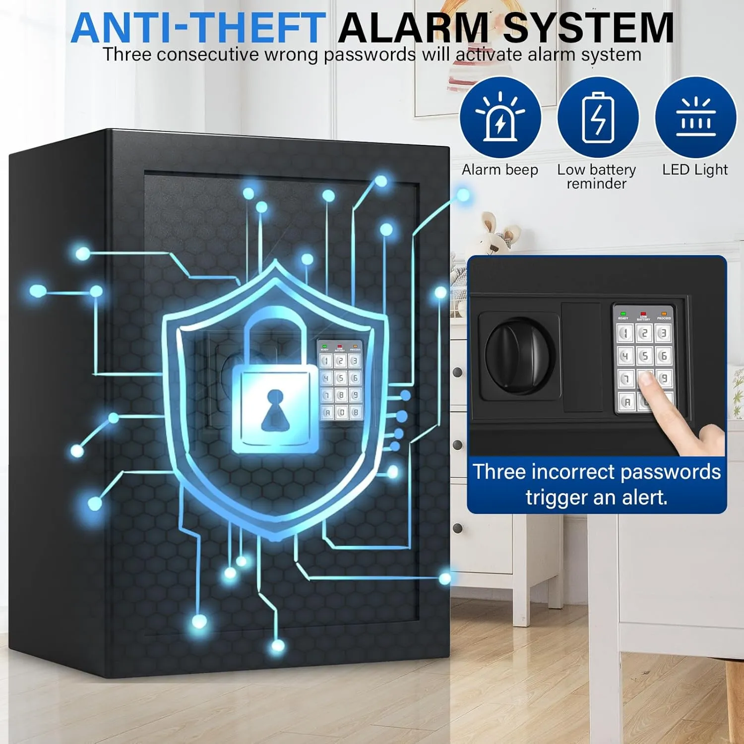 2.7 Cuft Safe Box, Home Safe with Fireproof Waterproof Bag, Anti-Theft Digital Security Lock Box with Smart Alert System, Removable Shelf, Mute Function, Personal Document Safes for Money Jewelry