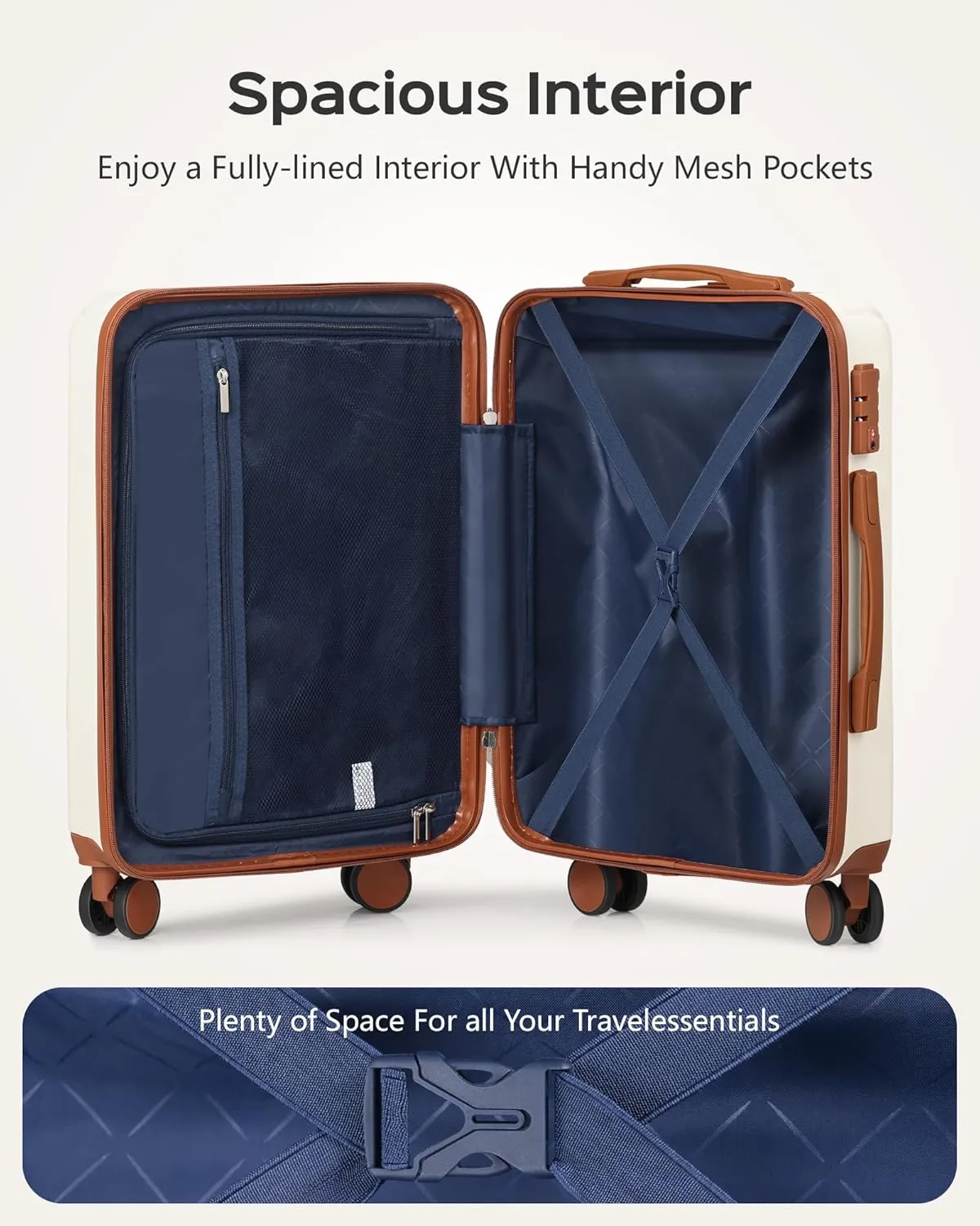 28 inch Luggage Hardside Lightweight Suitcase with Spinner Wheels TSA Lock for Travel Business, WHite&Brown