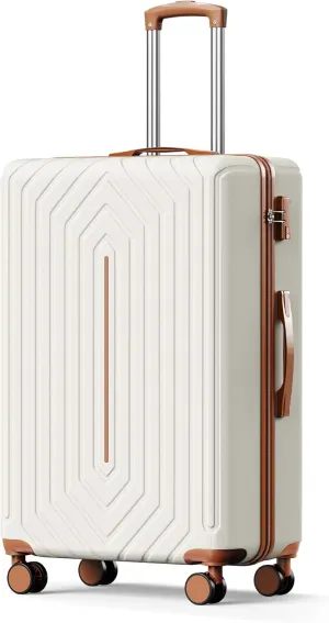 28 inch Luggage Hardside Lightweight Suitcase with Spinner Wheels TSA Lock for Travel Business, WHite&Brown