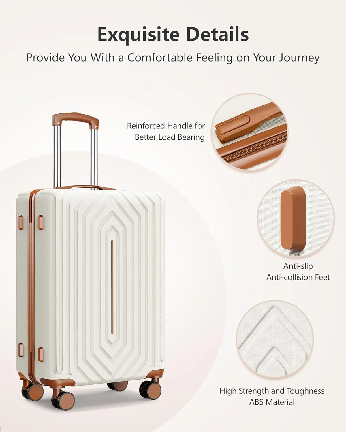 28 inch Luggage Hardside Lightweight Suitcase with Spinner Wheels TSA Lock for Travel Business, WHite&Brown