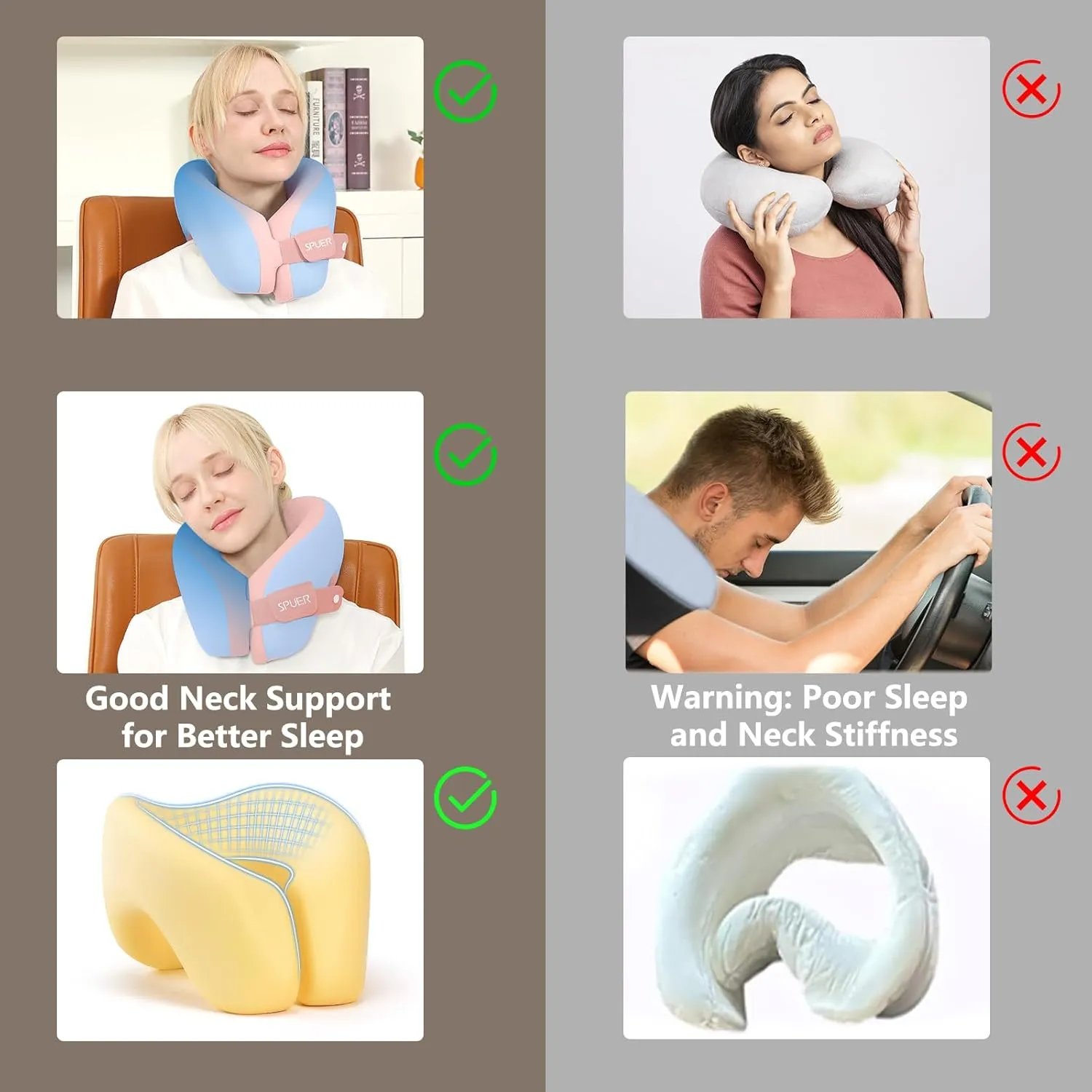 2in1 Ergonomic Memory Foam Travel Neck Pillow – Upgrade Travel Pillow for All Sleep Positions on Flights, Road Trips, and Long Distance Travel with Drawstring Bag (Adjustable - Blue and Pink)