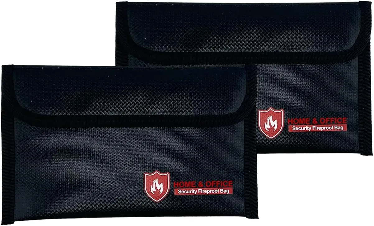 2Pack Fireproof Document Bag and Fire Proof Money Bag for Cash8.2"x5.1",High Temperature Resistance up to 2000°F,Non-Itchy Silicone Coating,Fire and Water Protection for Cash,Passports,Documents,Black