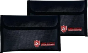 2Pack Fireproof Document Bag and Fire Proof Money Bag for Cash8.2"x5.1",High Temperature Resistance up to 2000°F,Non-Itchy Silicone Coating,Fire and Water Protection for Cash,Passports,Documents,Black