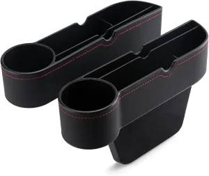 2Pcs Car Seat Gap Filler Organizer, Warp-Around Leather Car Seat Organizer with Cup Holders & Charging Hole, Car Storage Organizer for Holding Phone, Sunglasses,Trays Bags