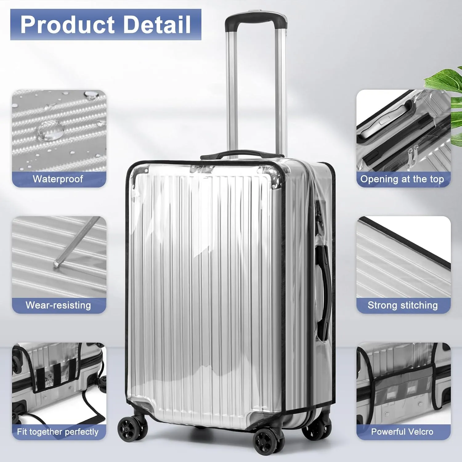 2PCS Suitcase Cover, 20/22/24/26/28/30 Inch Clear PVC Luggage Cover Protector for Wheeled Suitcase (22 Inch)