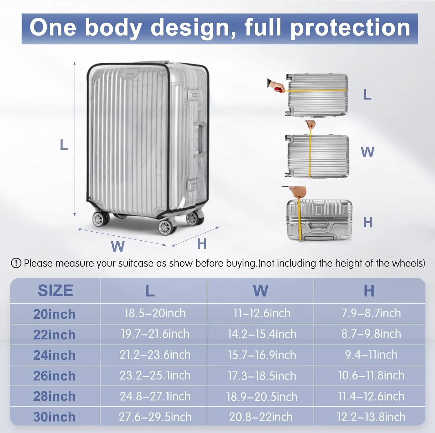 2PCS Suitcase Cover, 20/22/24/26/28/30 Inch Clear PVC Luggage Cover Protector for Wheeled Suitcase (22 Inch)