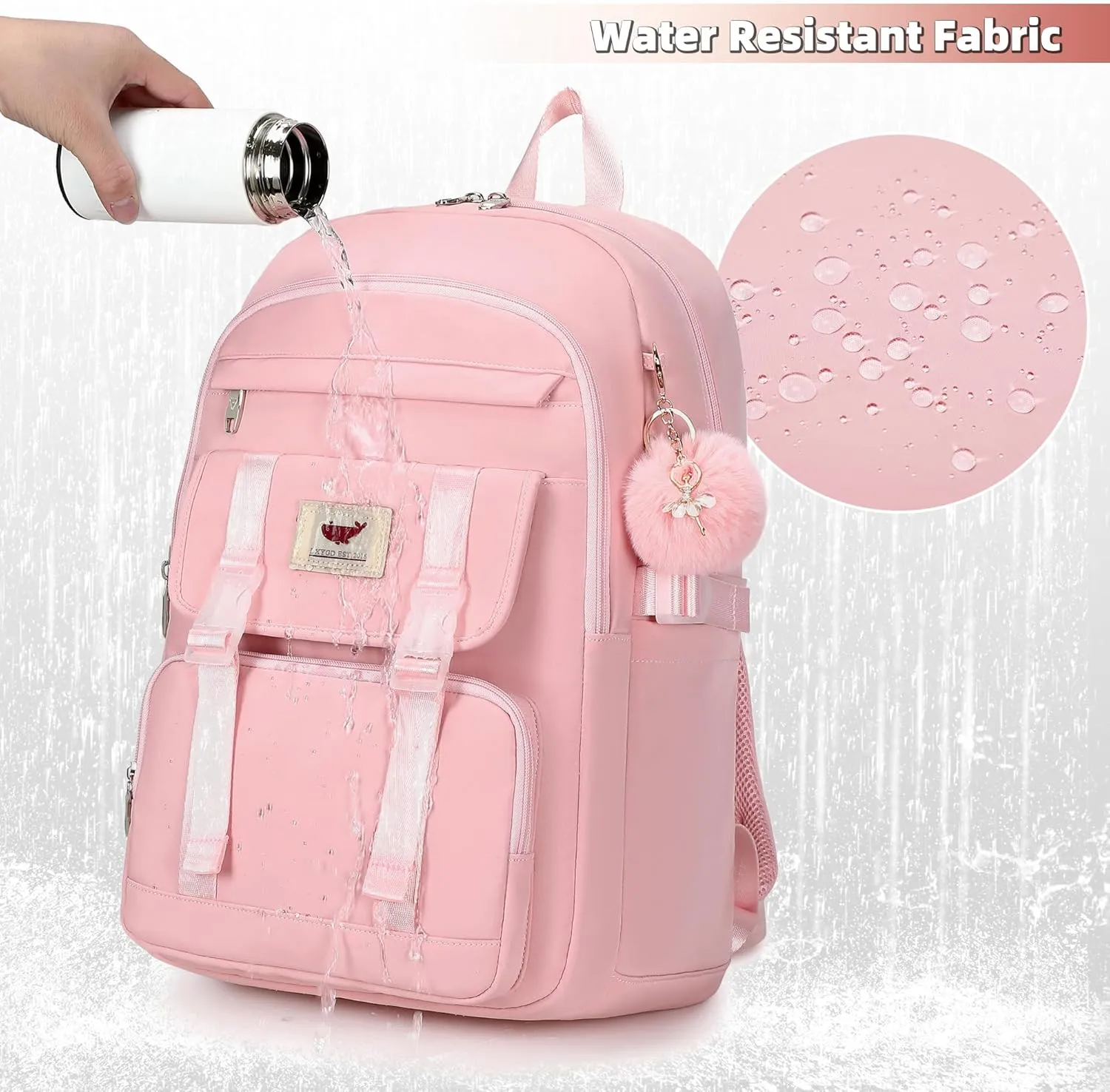 3 PCS Backpack for Teen Girls,Laptop Backpacks 15.6 Inch School Bag with Lunch Box Pencil Pouch Set for Students Aesthetic College Bookbag Travel Daypack(Pink)
