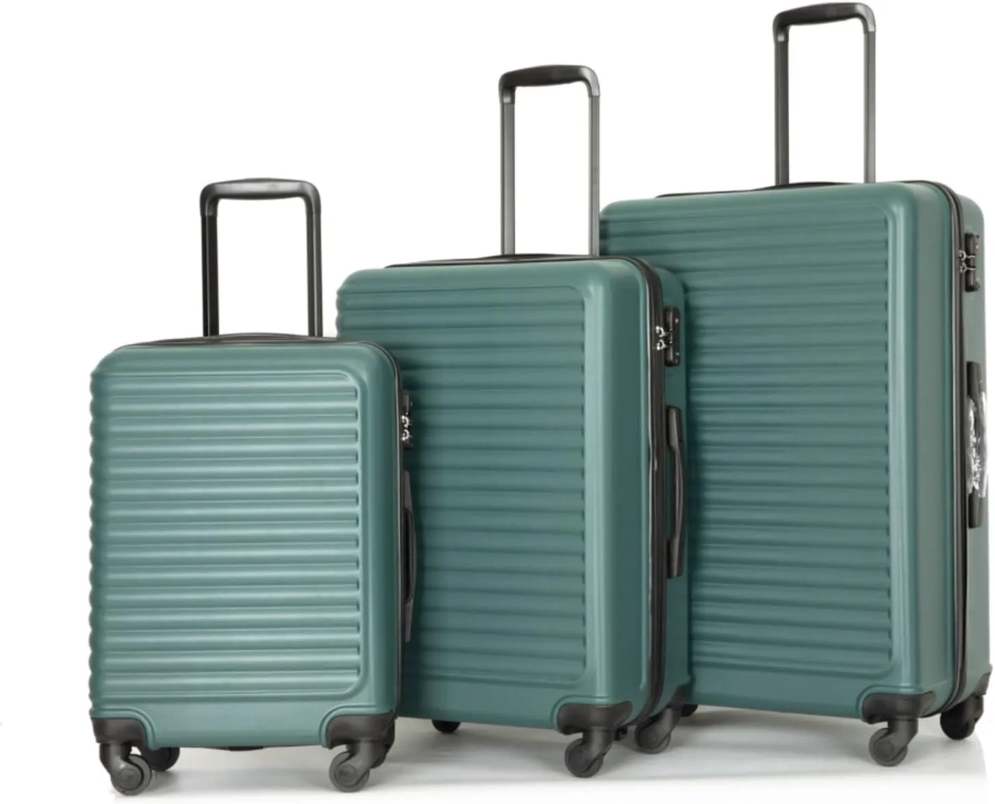 3-Piece ABS Luggage Set (20"/24"/28") - Lightweight Hardshell Suitcases with Lock, 360° Spinner Wheels & 2 Utility Hooks - Carry-On & Checked Luggage (Green   ABS)