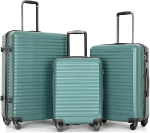 3-Piece ABS Luggage Set (20"/24"/28") - Lightweight Hardshell Suitcases with Lock, 360° Spinner Wheels & 2 Utility Hooks - Carry-On & Checked Luggage (Green   ABS)