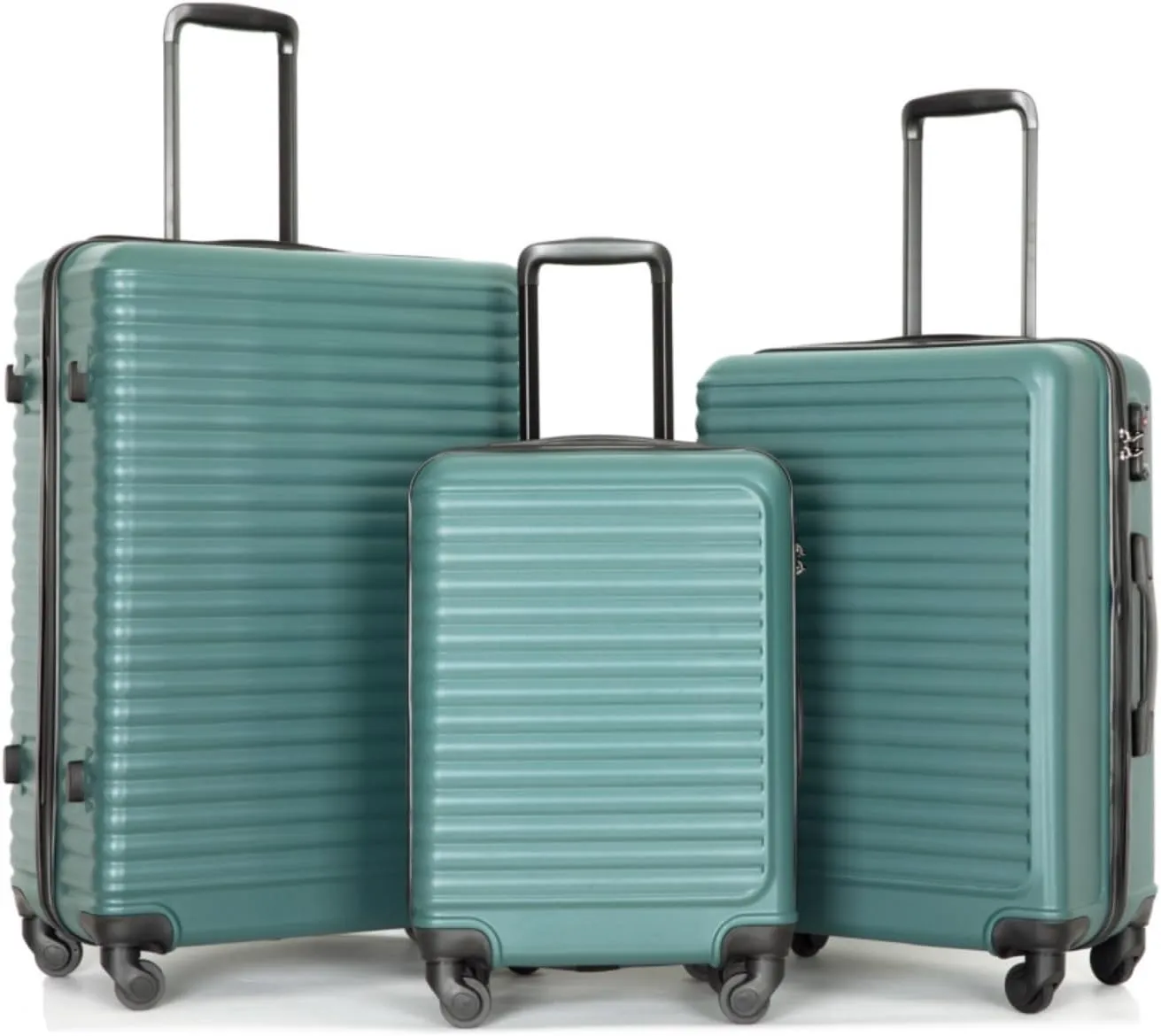 3-Piece ABS Luggage Set (20"/24"/28") - Lightweight Hardshell Suitcases with Lock, 360° Spinner Wheels & 2 Utility Hooks - Carry-On & Checked Luggage (Green   ABS)