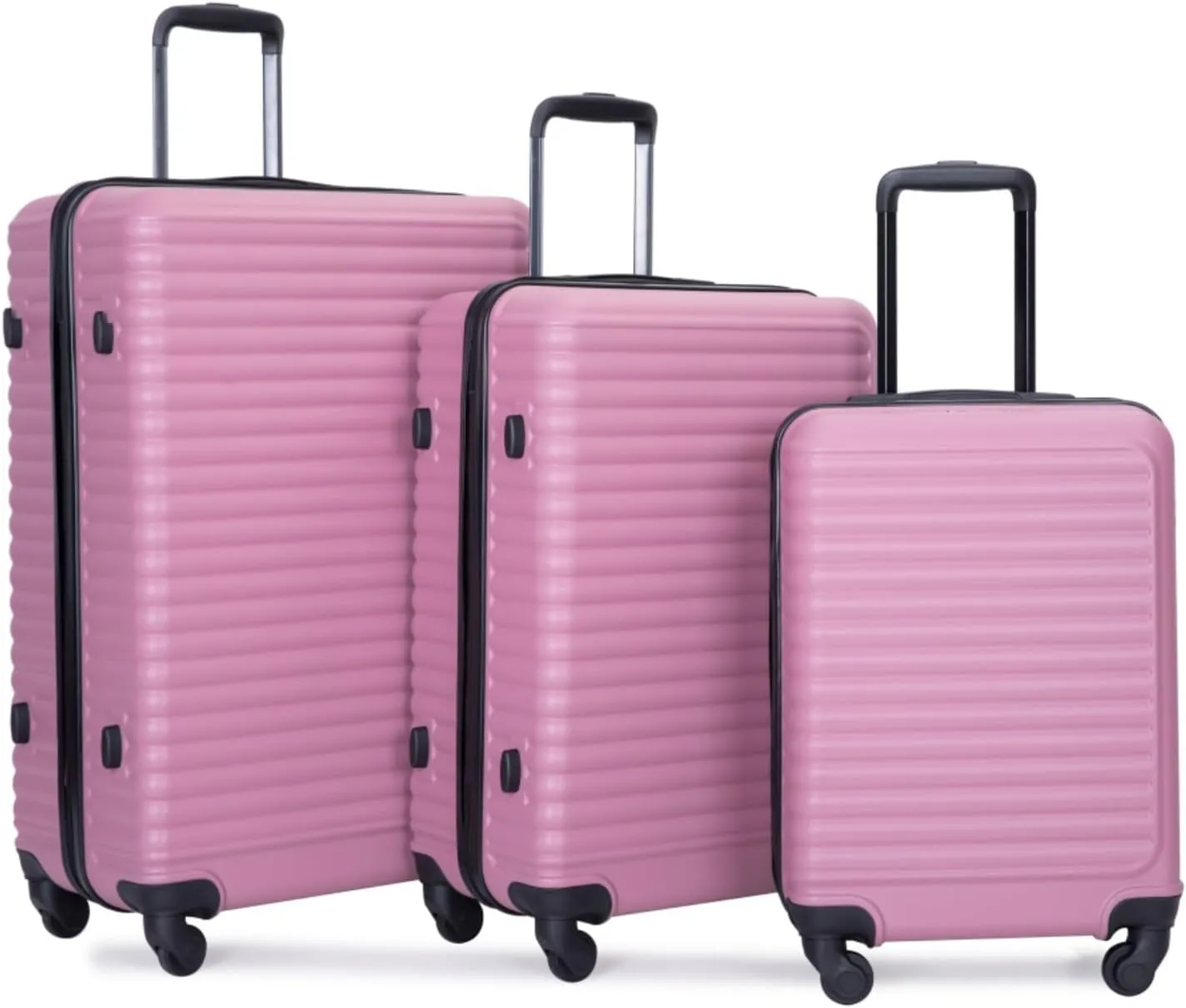 3-Piece ABS Luggage Set (20"/24"/28") - Lightweight Hardshell Suitcases with Lock, 360° Spinner Wheels & 2 Utility Hooks - Carry-On & Checked Luggage (Pink   ABS)