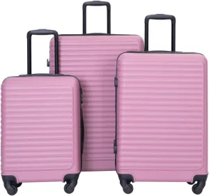 3-Piece ABS Luggage Set (20"/24"/28") - Lightweight Hardshell Suitcases with Lock, 360° Spinner Wheels & 2 Utility Hooks - Carry-On & Checked Luggage (Pink   ABS)