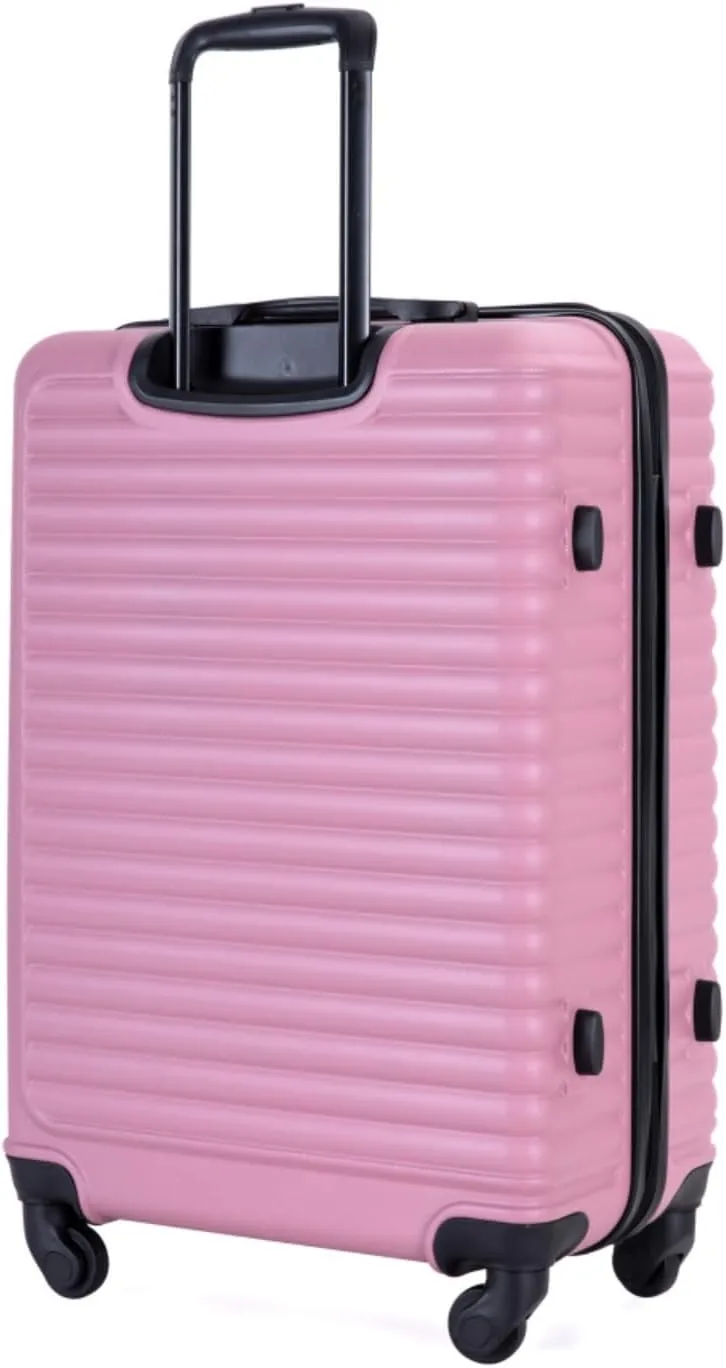 3-Piece ABS Luggage Set (20"/24"/28") - Lightweight Hardshell Suitcases with Lock, 360° Spinner Wheels & 2 Utility Hooks - Carry-On & Checked Luggage (Pink   ABS)