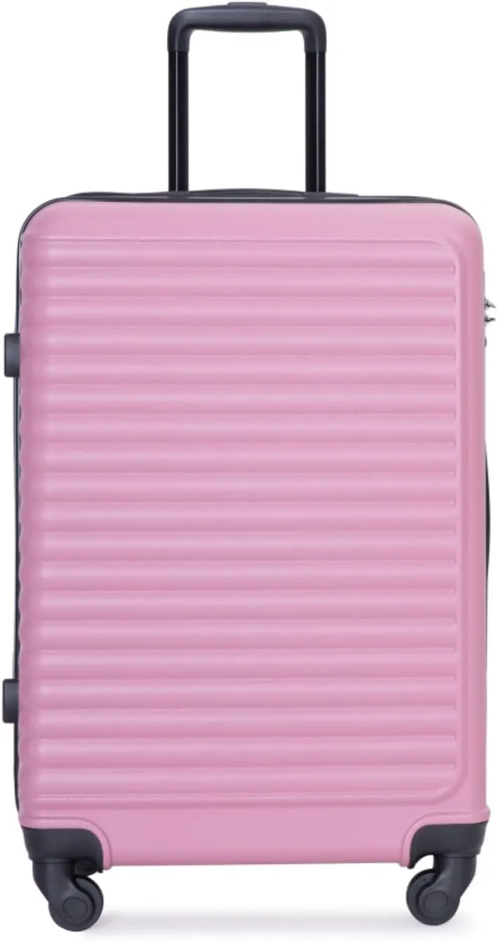 3-Piece ABS Luggage Set (20"/24"/28") - Lightweight Hardshell Suitcases with Lock, 360° Spinner Wheels & 2 Utility Hooks - Carry-On & Checked Luggage (Pink   ABS)