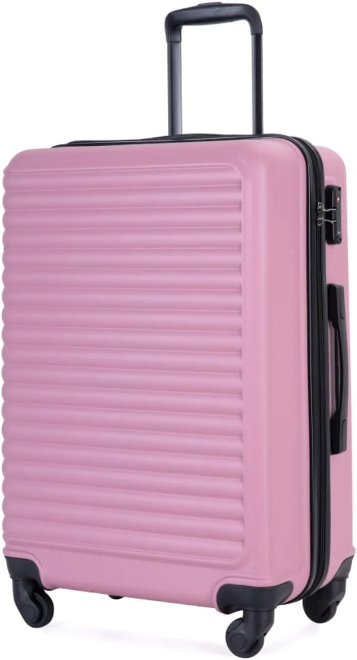 3-Piece ABS Luggage Set (20"/24"/28") - Lightweight Hardshell Suitcases with Lock, 360° Spinner Wheels & 2 Utility Hooks - Carry-On & Checked Luggage (Pink   ABS)