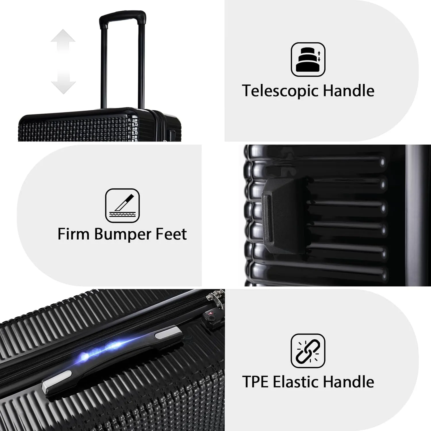 3 Piece Expandable Luggage Set Hard Shell with Spinner Wheels Lightweight Travel Suitcases Clearance Unisex Adults Durable Maletas De Viaje with TSA Lock 20/24/28(Black) US STOCK