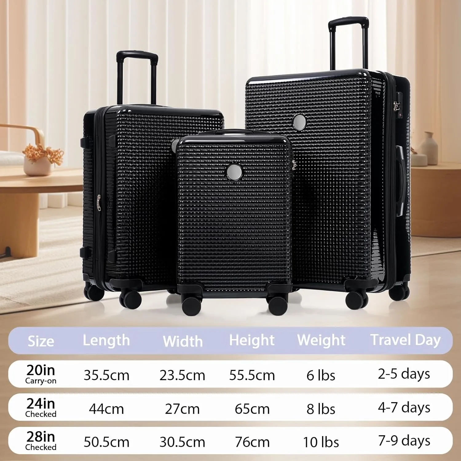 3 Piece Expandable Luggage Set Hard Shell with Spinner Wheels Lightweight Travel Suitcases Clearance Unisex Adults Durable Maletas De Viaje with TSA Lock 20/24/28(Black) US STOCK