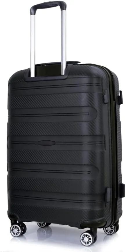 3-Piece Hardshell Luggage Set (20"/24"/28") - Lightweight PP Suitcases with Lock & 360° Spinner Wheels - Expandable Carry-On & Checked Luggage (Black   Polypropylene)