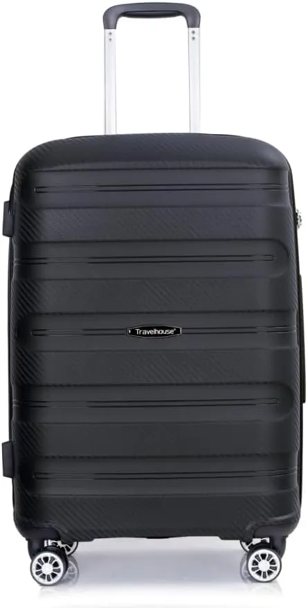 3-Piece Hardshell Luggage Set (20"/24"/28") - Lightweight PP Suitcases with Lock & 360° Spinner Wheels - Expandable Carry-On & Checked Luggage (Black   Polypropylene)