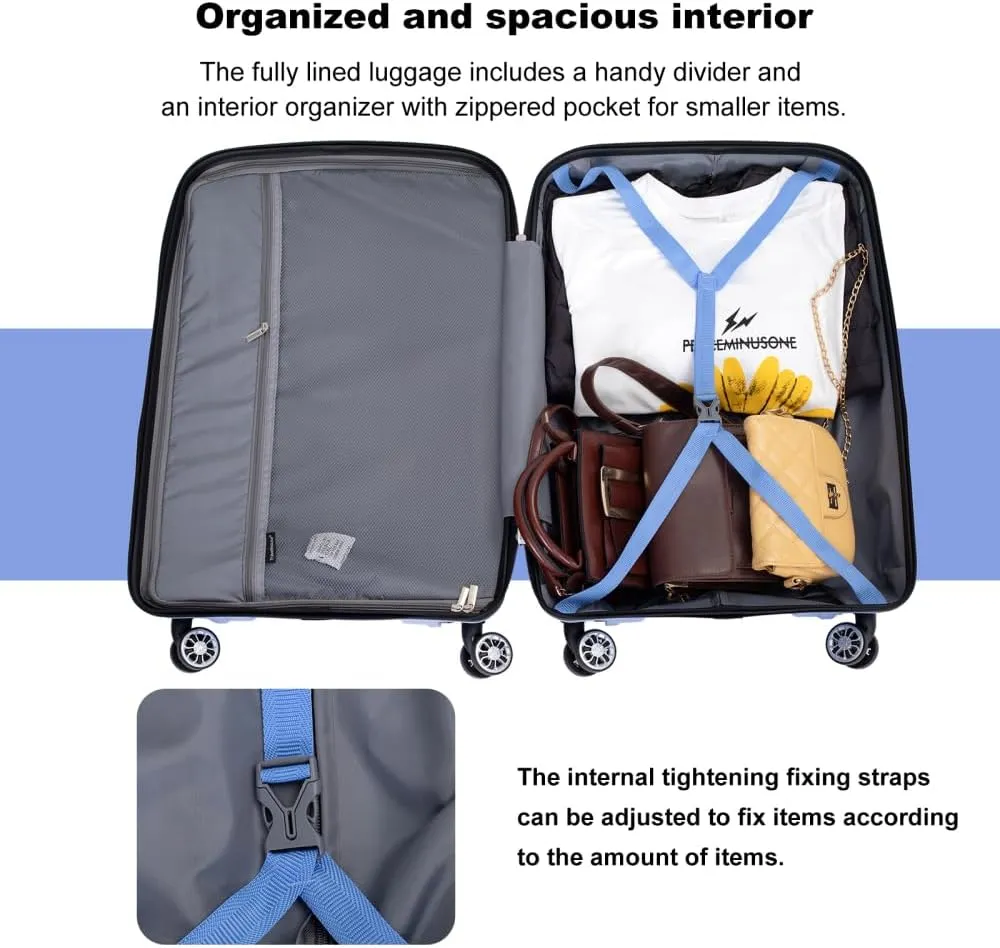 3-Piece Hardshell Luggage Set (20"/24"/28") - Lightweight PP Suitcases with Lock & 360° Spinner Wheels - Expandable Carry-On & Checked Luggage (Purplish Blue   Polypropylene)