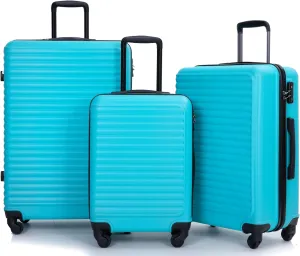 3 Piece Lightweight ABS Luggage Set with 360° Spinner Wheels, Adjustable Pull Rod and Two Hooks, Turquoise