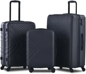 3-Piece Luggage Set (20/24/28 Inch) - ABS Lightweight Hard Shell Suitcases with Spinner Wheels, Lock & 2 Hooks - Carry-On & Checked Luggage for Travel (Black   ABS)