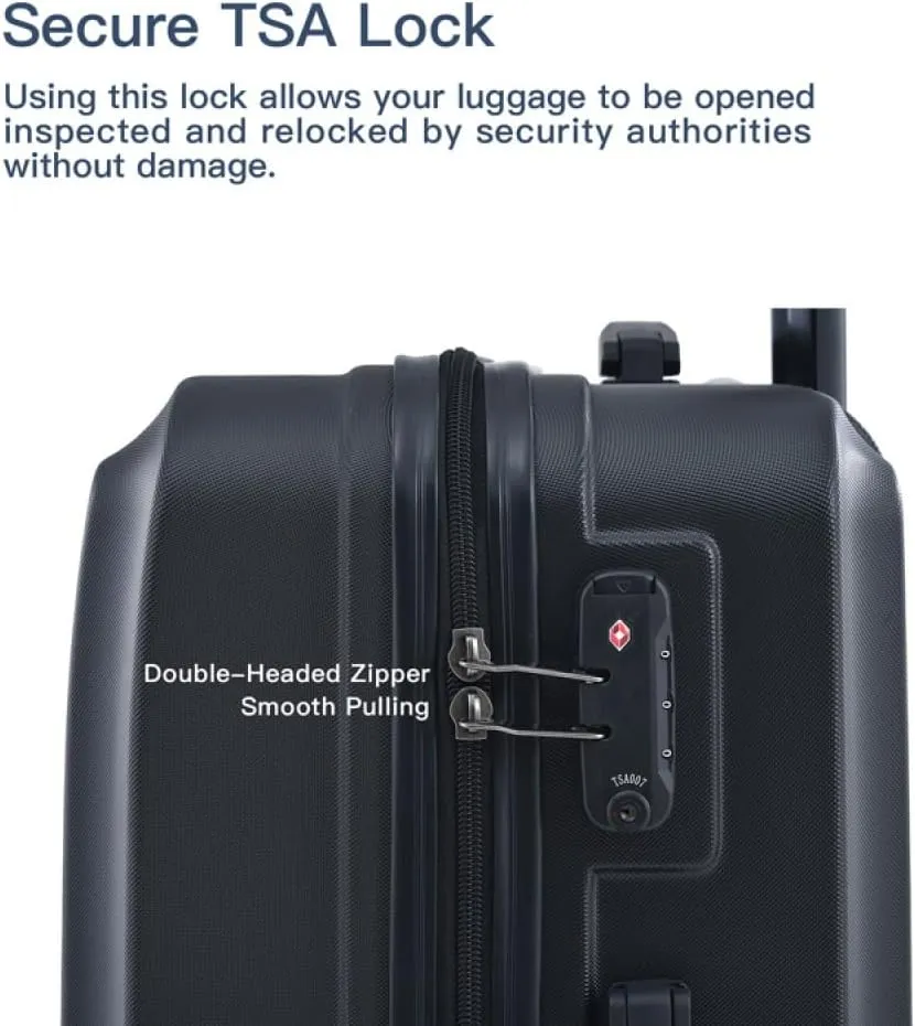 3-Piece Luggage Set (20/24/28 Inch) - ABS Lightweight Hard Shell Suitcases with Spinner Wheels, Lock & 2 Hooks - Carry-On & Checked Luggage for Travel (Black   ABS)