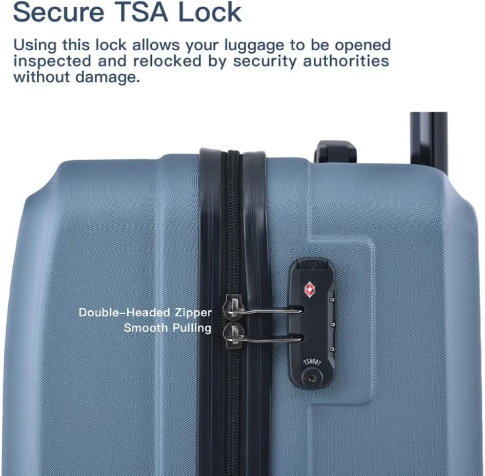 3-Piece Luggage Set (20/24/28 Inch) - ABS Lightweight Hard Shell Suitcases with Spinner Wheels, Lock & 2 Hooks - Carry-On & Checked Luggage for Travel (Blue   ABS)