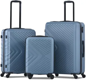 3-Piece Luggage Set (20/24/28 Inch) - ABS Lightweight Hard Shell Suitcases with Spinner Wheels, Lock & 2 Hooks - Carry-On & Checked Luggage for Travel (Blue   ABS)