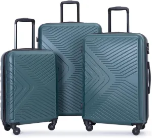 3-Piece Luggage Set (20/24/28 Inch) - ABS Lightweight Hard Shell Suitcases with Spinner Wheels, Lock & 2 Hooks - Carry-On & Checked Luggage for Travel (Dark Green   ABS)