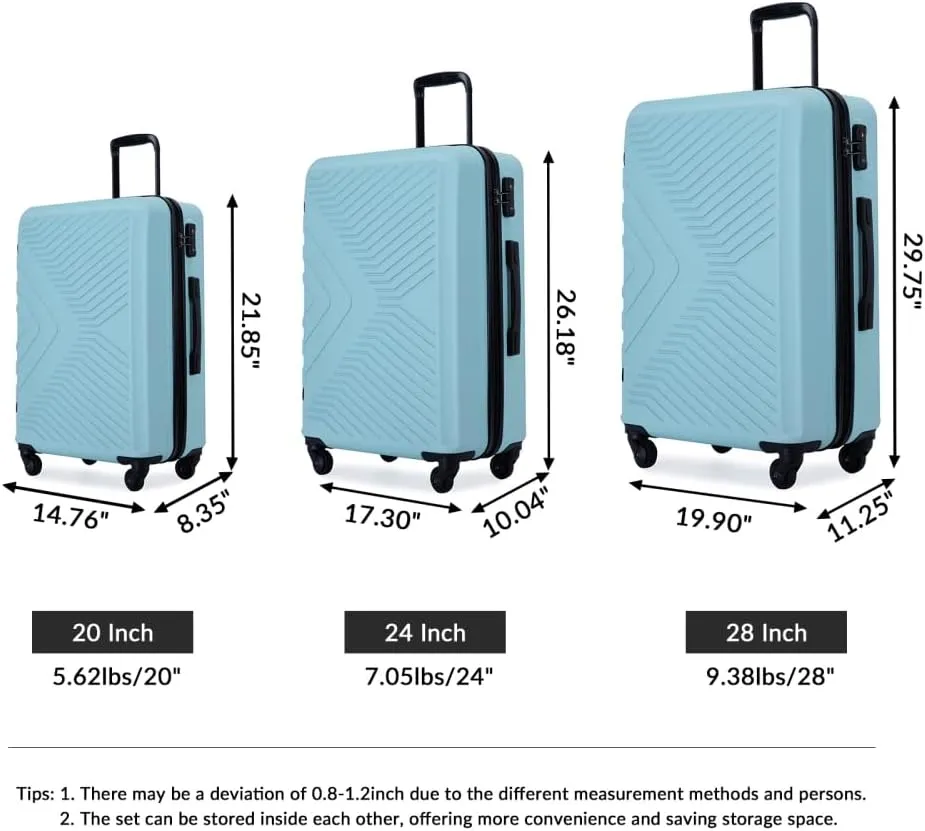 3-Piece Luggage Set (20/24/28 Inch) - ABS Lightweight Hard Shell Suitcases with Spinner Wheels, Lock & 2 Hooks - Carry-On & Checked Luggage for Travel (Green   ABS)