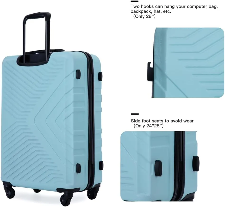3-Piece Luggage Set (20/24/28 Inch) - ABS Lightweight Hard Shell Suitcases with Spinner Wheels, Lock & 2 Hooks - Carry-On & Checked Luggage for Travel (Green   ABS)