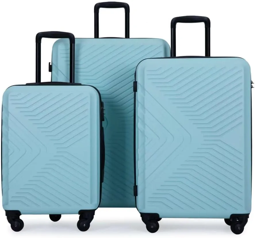 3-Piece Luggage Set (20/24/28 Inch) - ABS Lightweight Hard Shell Suitcases with Spinner Wheels, Lock & 2 Hooks - Carry-On & Checked Luggage for Travel (Green   ABS)