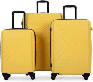 3-Piece Luggage Set (20/24/28 Inch) - ABS Lightweight Hard Shell Suitcases with Spinner Wheels, Lock & 2 Hooks - Carry-On & Checked Luggage for Travel (Yellow   ABS)