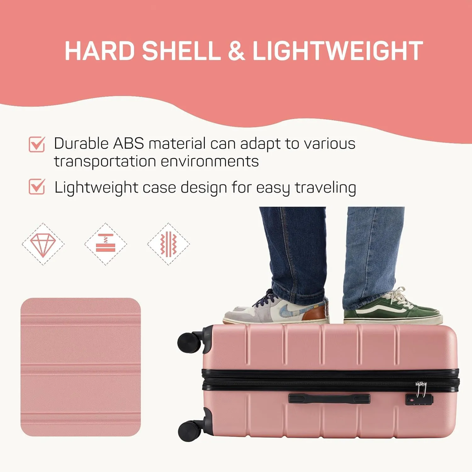 3-Piece Luggage Sets, Hard Shell Suitcases with Spinner Wheels, Expandable Lightweight Rolling Suitcase Sets with TSA Lock, Pink (20/24/28 Inch)