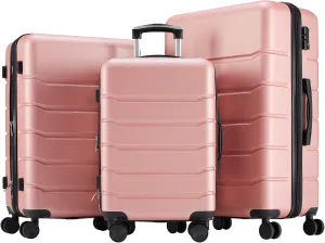 3-Piece Luggage Sets, Hard Shell Suitcases with Spinner Wheels, Expandable Lightweight Rolling Suitcase Sets with TSA Lock, Pink (20/24/28 Inch)