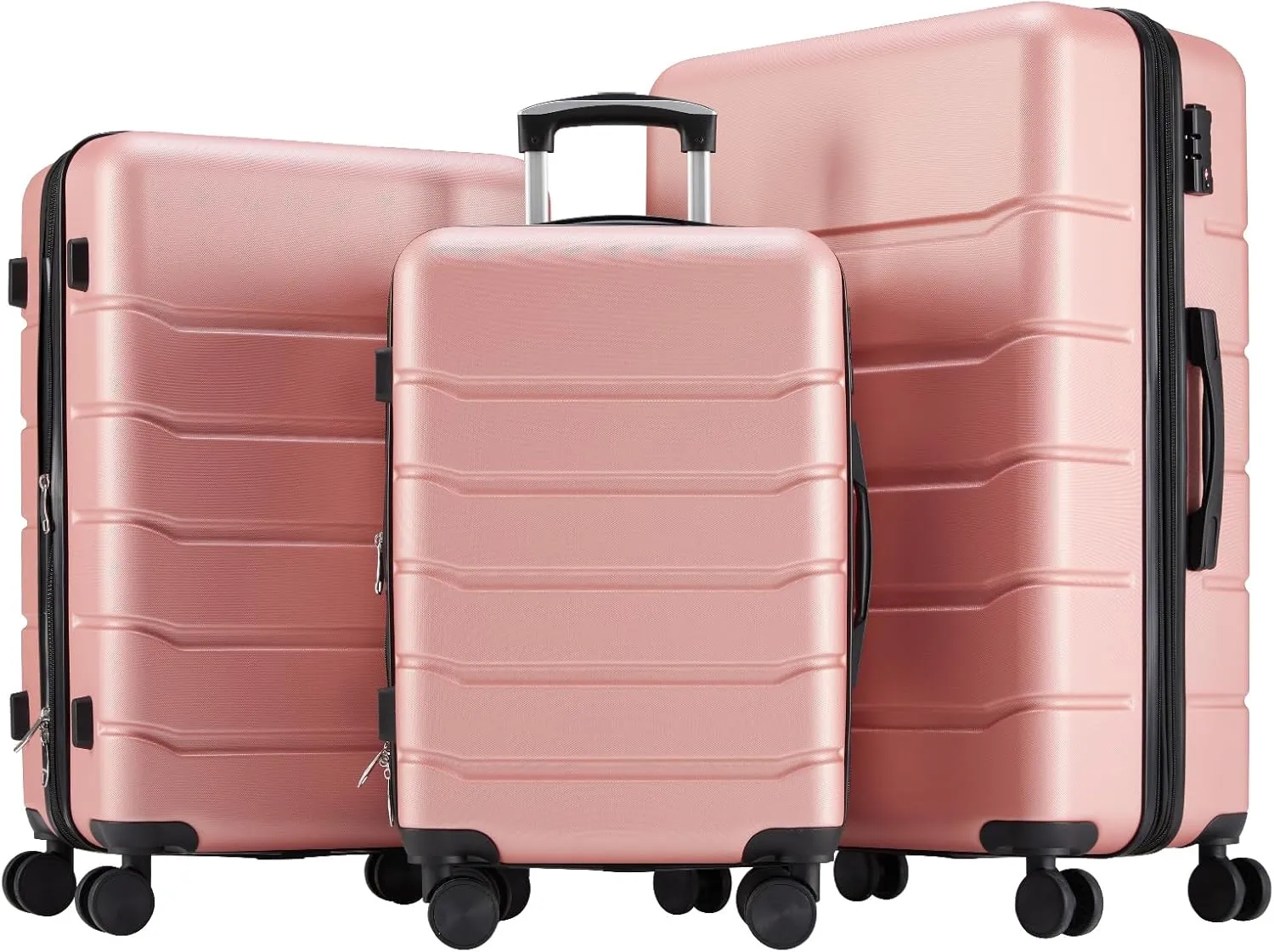 3-Piece Luggage Sets, Hard Shell Suitcases with Spinner Wheels, Expandable Lightweight Rolling Suitcase Sets with TSA Lock, Pink (20/24/28 Inch)