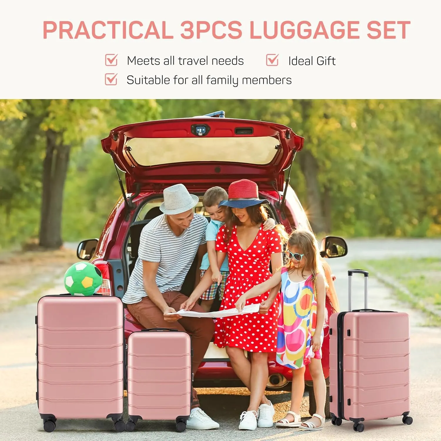 3-Piece Luggage Sets, Hard Shell Suitcases with Spinner Wheels, Expandable Lightweight Rolling Suitcase Sets with TSA Lock, Pink (20/24/28 Inch)