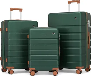 3 Piece Luggage Sets,Hardshell Suitcase with Spinner Wheels,Rolling Travel Suitcases Sets,Hardside Luggage Sets for Women and Men (Green, 3PCS Set)