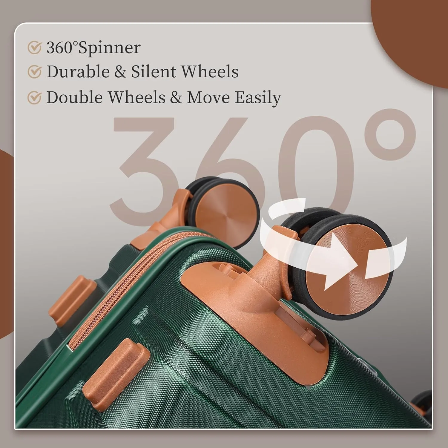 3 Piece Luggage Sets,Hardshell Suitcase with Spinner Wheels,Rolling Travel Suitcases Sets,Hardside Luggage Sets for Women and Men (Green, 3PCS Set)
