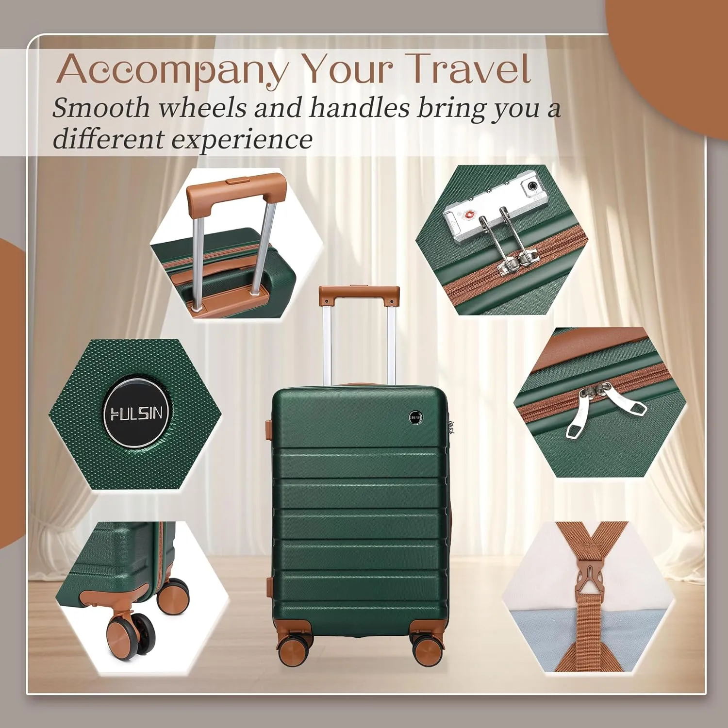 3 Piece Luggage Sets,Hardshell Suitcase with Spinner Wheels,Rolling Travel Suitcases Sets,Hardside Luggage Sets for Women and Men (Green, 3PCS Set)