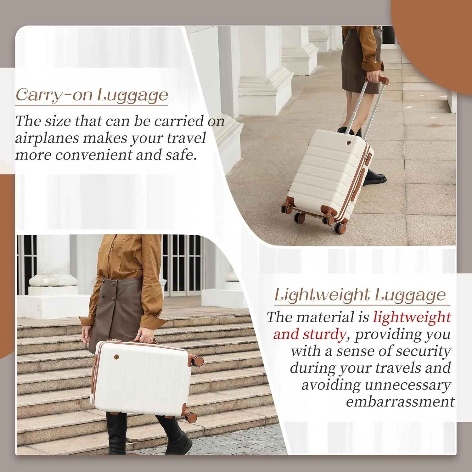 3 Piece Luggage Sets,Hardshell Suitcase with Spinner Wheels,Rolling Travel Suitcases Sets,Hardside Luggage Sets for Women and Men (Silver, 3PCS Set)