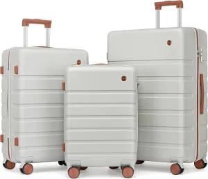 3 Piece Luggage Sets,Hardshell Suitcase with Spinner Wheels,Rolling Travel Suitcases Sets,Hardside Luggage Sets for Women and Men (Silver, 3PCS Set)