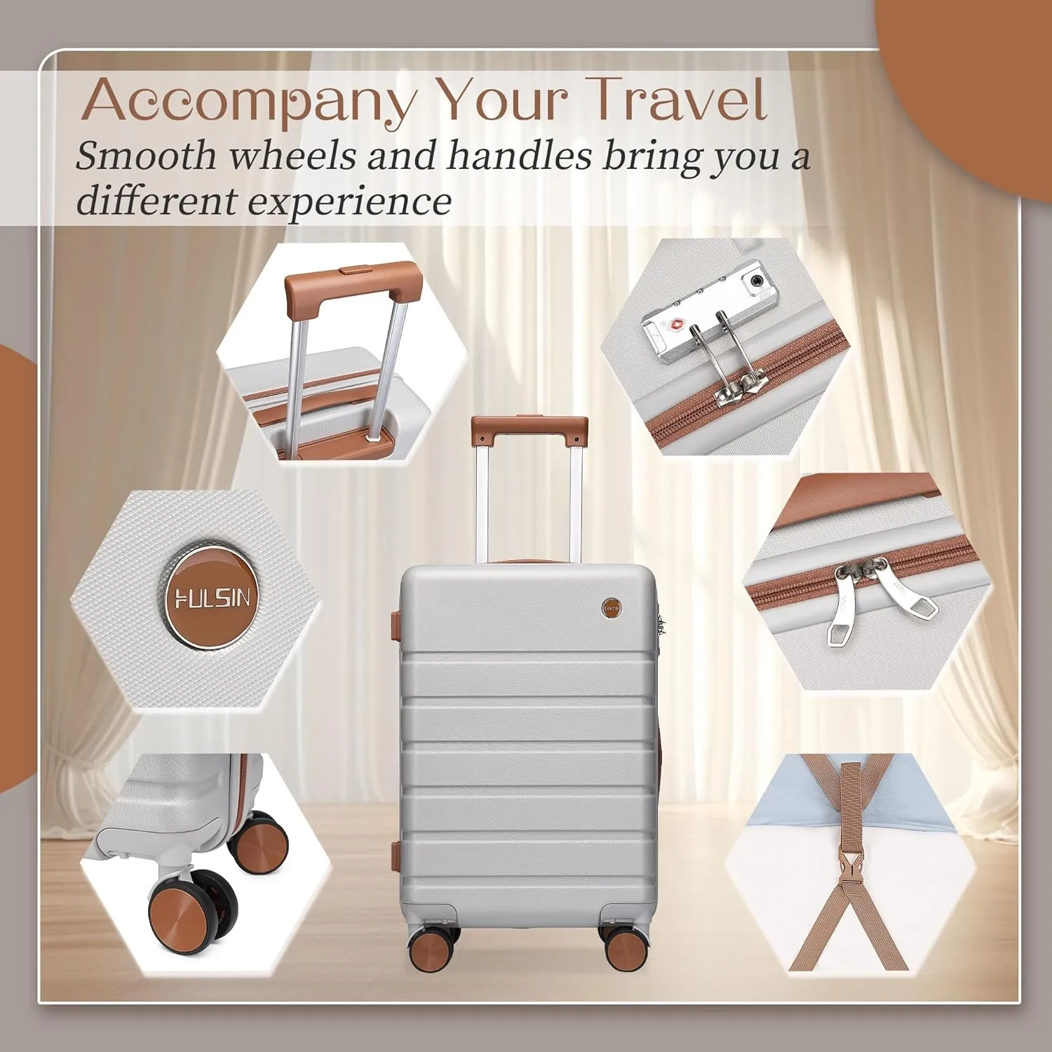 3 Piece Luggage Sets,Hardshell Suitcase with Spinner Wheels,Rolling Travel Suitcases Sets,Hardside Luggage Sets for Women and Men (Silver, 3PCS Set)